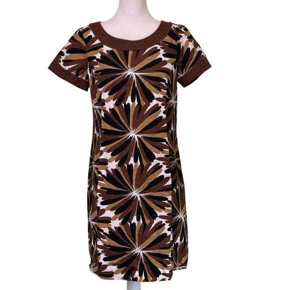 boden dress scoop neck brown and white flower design womens size 8 R knee length - Picture 3 of 9